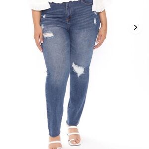 Plus Size Distressed High-Rise Skinny Jeans - Blue